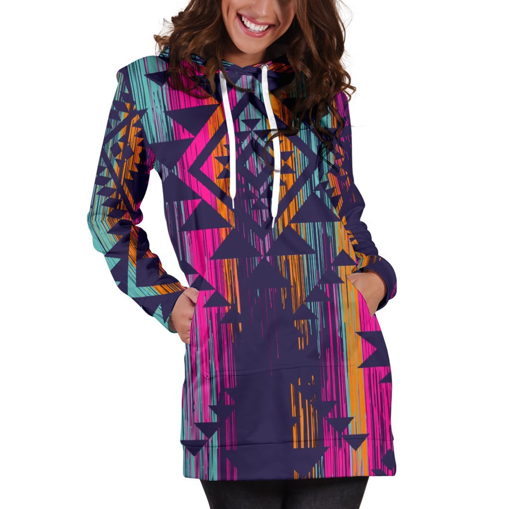 Native Tribal Aztec Pattern Print Hoodie Dress GearFrost