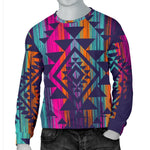 Native Tribal Aztec Pattern Print Men's Crewneck Sweatshirt GearFrost