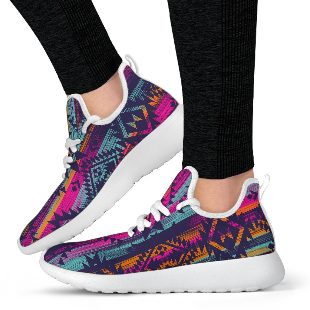 Native Tribal Aztec Pattern Print Mesh Knit Shoes GearFrost