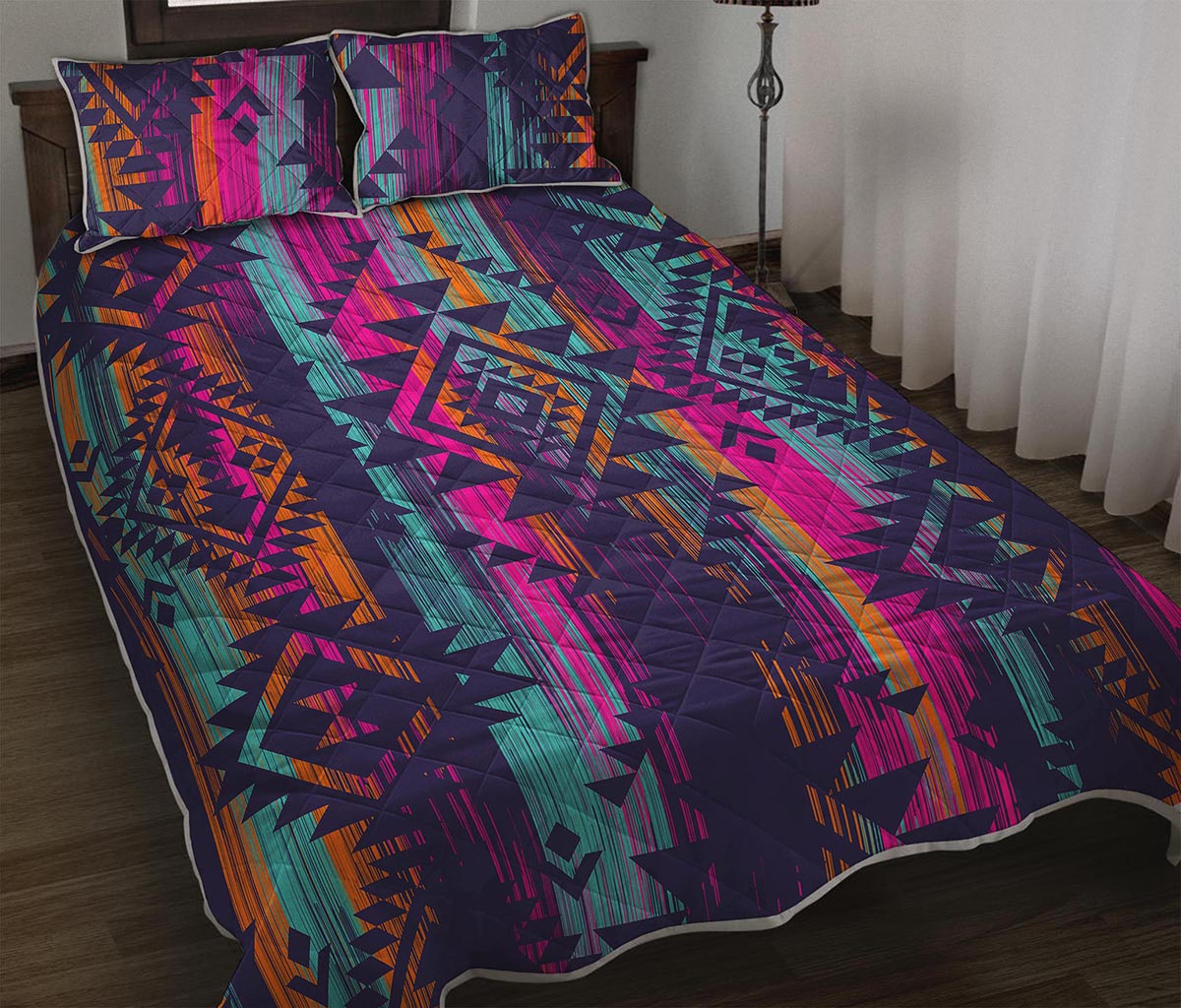 Native Tribal Aztec Pattern Print Quilt Bed Set