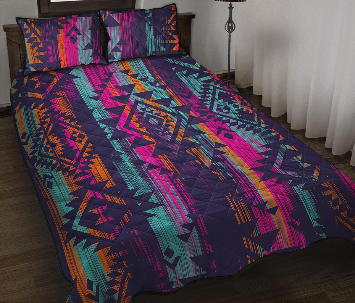 Native Tribal Aztec Pattern Print Quilt Bed Set