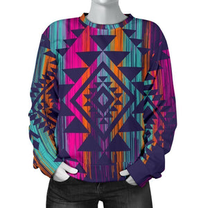 Native Tribal Aztec Pattern Print Women's Crewneck Sweatshirt GearFrost