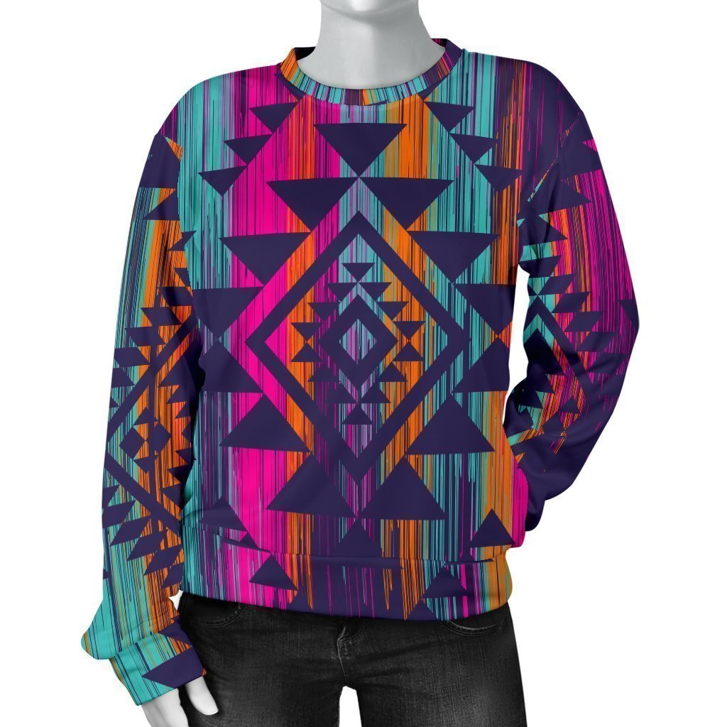 Native Tribal Aztec Pattern Print Women's Crewneck Sweatshirt GearFrost