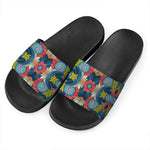 Native Tribal Bohemian Pattern Print Black Slide Sandals