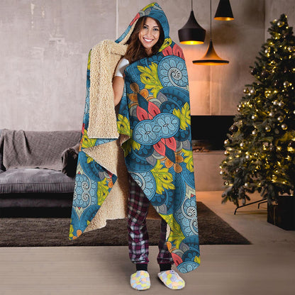 Native Tribal Bohemian Pattern Print Hooded Blanket