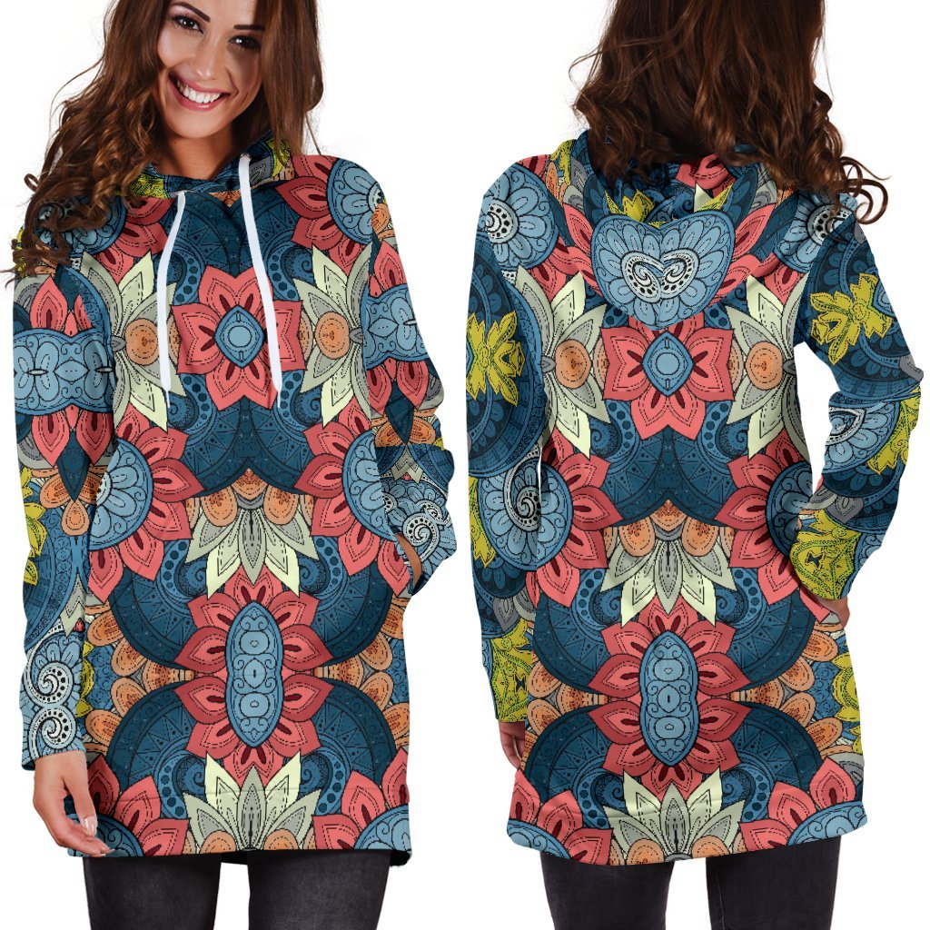 Native Tribal Bohemian Pattern Print Hoodie Dress GearFrost