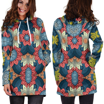 Native Tribal Bohemian Pattern Print Hoodie Dress GearFrost