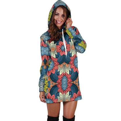 Native Tribal Bohemian Pattern Print Hoodie Dress GearFrost