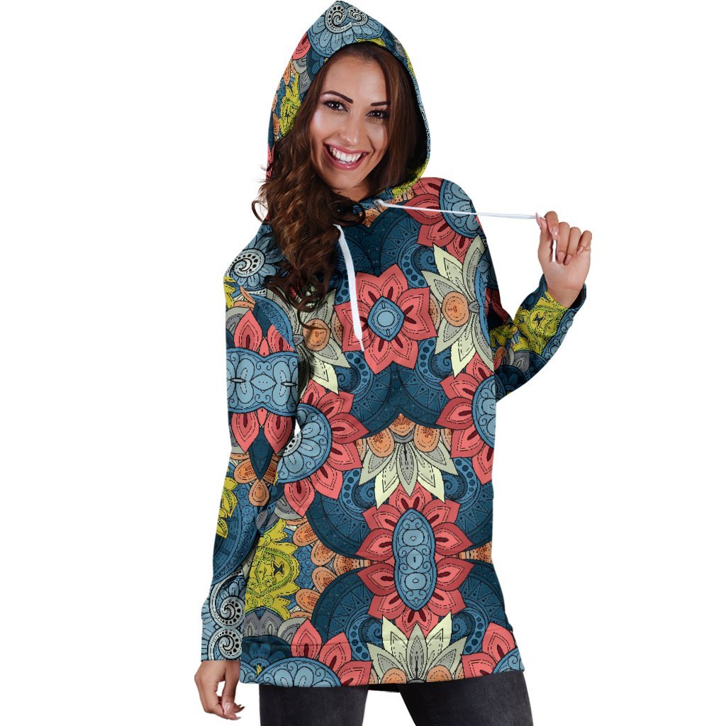 Native Tribal Bohemian Pattern Print Hoodie Dress GearFrost