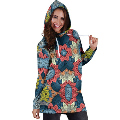 Native Tribal Bohemian Pattern Print Hoodie Dress GearFrost