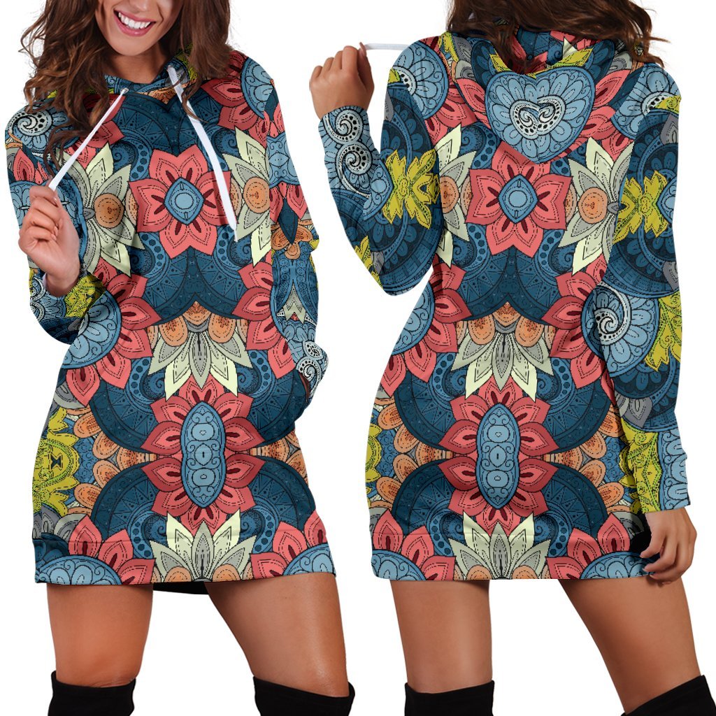 Native Tribal Bohemian Pattern Print Hoodie Dress GearFrost