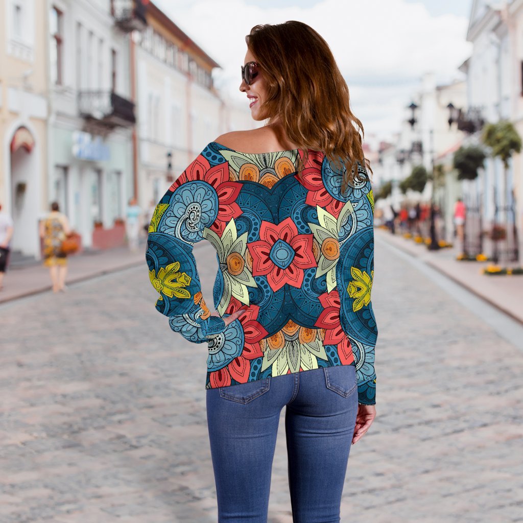Native Tribal Bohemian Pattern Print Off Shoulder Sweatshirt GearFrost