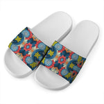 Native Tribal Bohemian Pattern Print White Slide Sandals