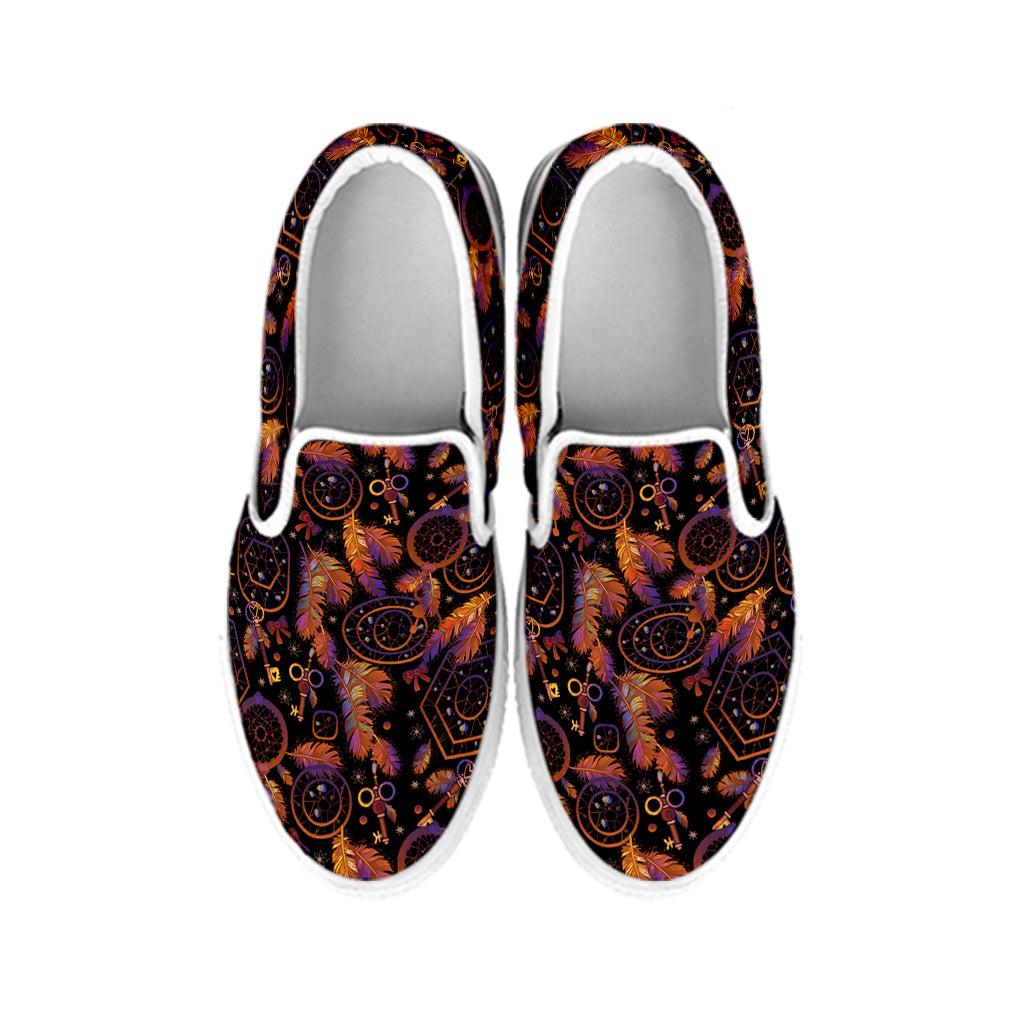 Native Tribal Dream Catcher Print White Slip On Shoes