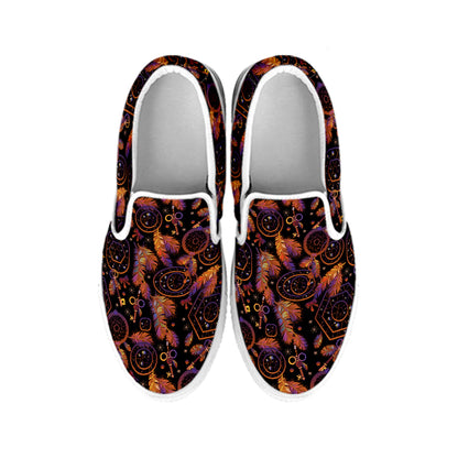 Native Tribal Dream Catcher Print White Slip On Shoes
