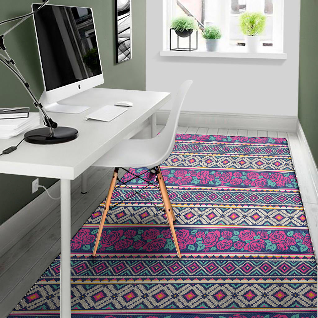 Native Tribal Ethnic Rose Pattern Print Area Rug
