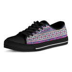 Native Tribal Ethnic Rose Pattern Print Black Low Top Shoes