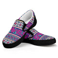 Native Tribal Ethnic Rose Pattern Print Black Slip On Sneakers