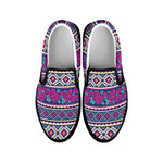 Native Tribal Ethnic Rose Pattern Print Black Slip On Shoes