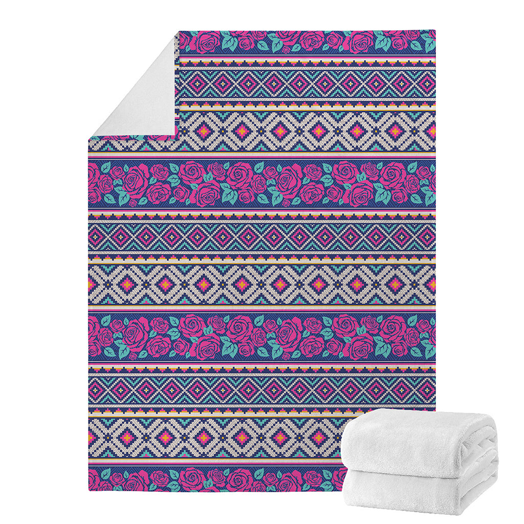 Native Tribal Ethnic Rose Pattern Print Blanket