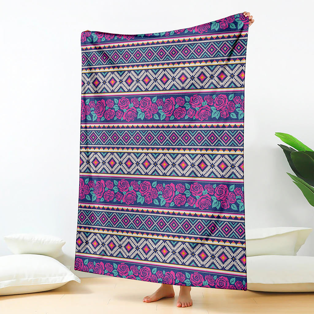 Native Tribal Ethnic Rose Pattern Print Blanket
