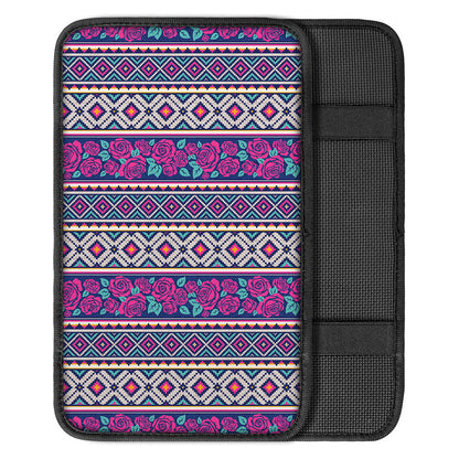 Native Tribal Ethnic Rose Pattern Print Car Center Console Cover