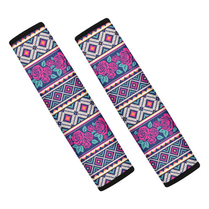 Native Tribal Ethnic Rose Pattern Print Car Seat Belt Covers