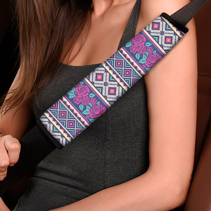 Native Tribal Ethnic Rose Pattern Print Car Seat Belt Covers