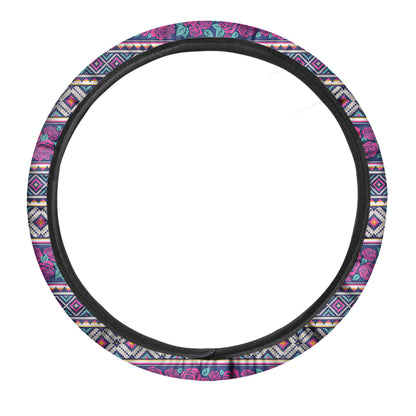 Native Tribal Ethnic Rose Pattern Print Car Steering Wheel Cover