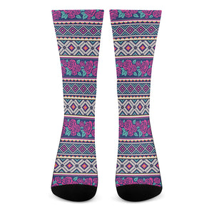 Native Tribal Ethnic Rose Pattern Print Crew Socks