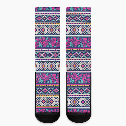 Native Tribal Ethnic Rose Pattern Print Crew Socks