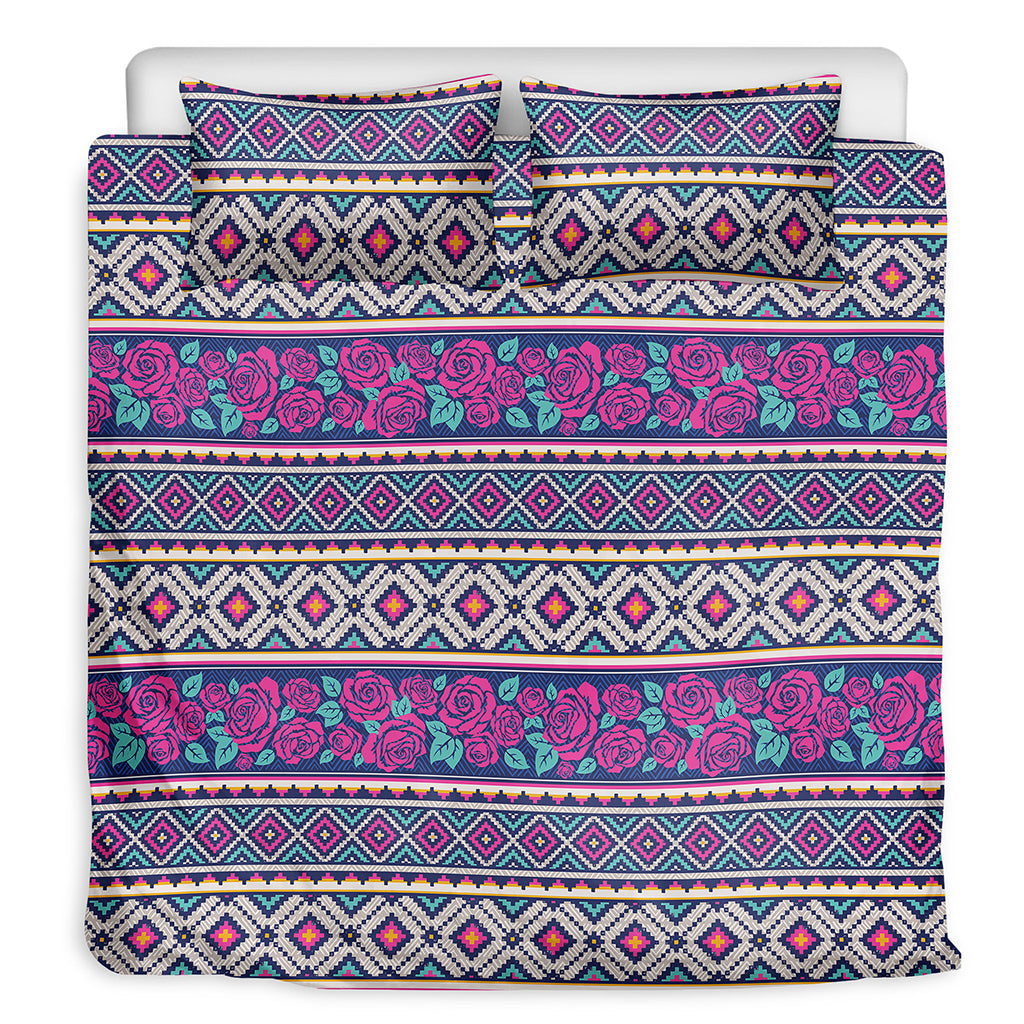 Native Tribal Ethnic Rose Pattern Print Duvet Cover Bedding Set
