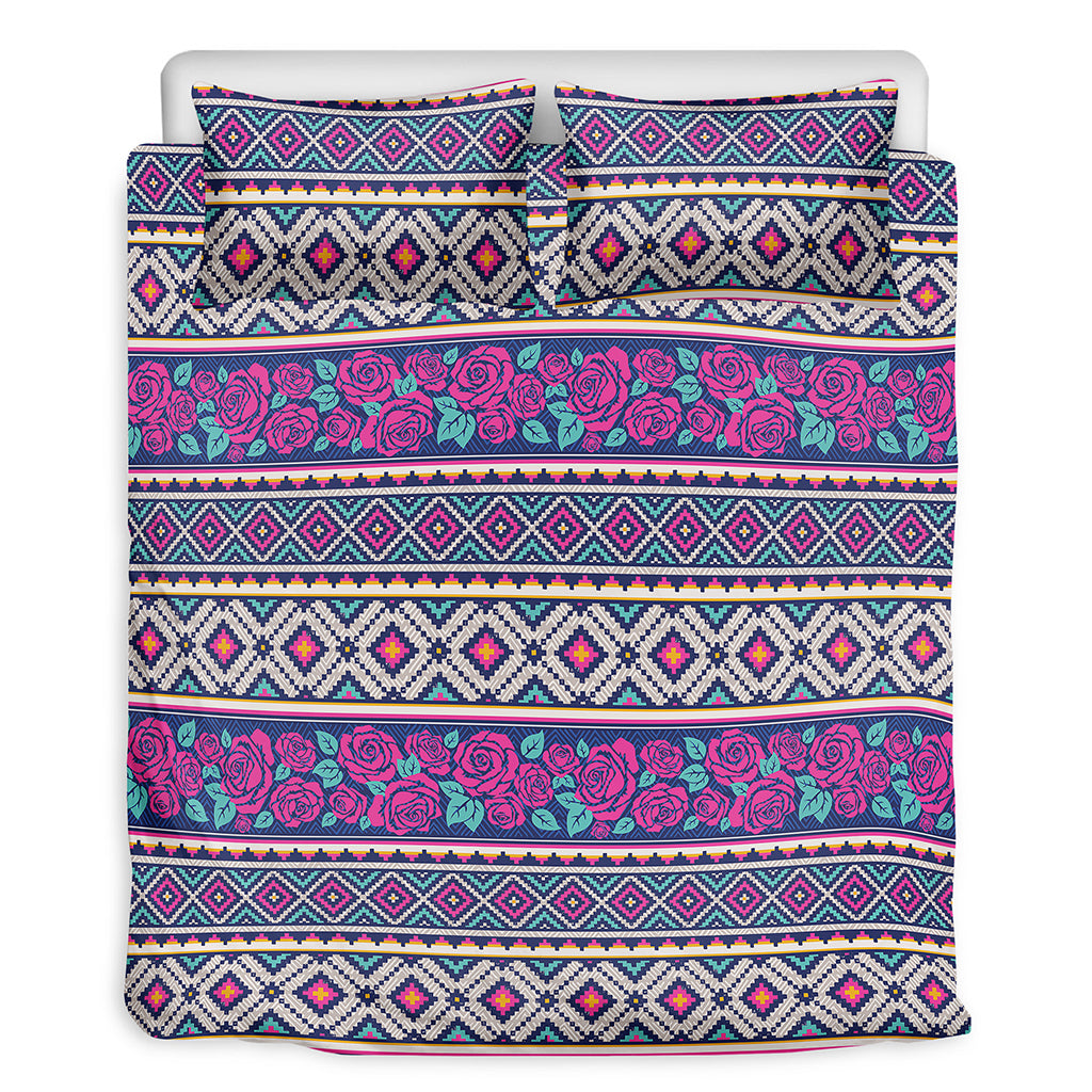 Native Tribal Ethnic Rose Pattern Print Duvet Cover Bedding Set