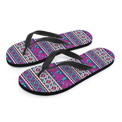 Native Tribal Ethnic Rose Pattern Print Flip Flops