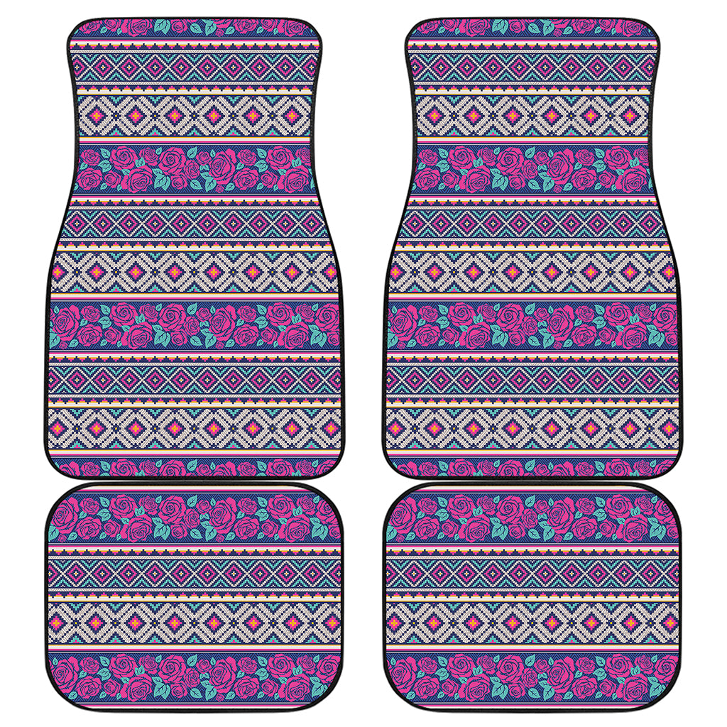 Native Tribal Ethnic Rose Pattern Print Front and Back Car Floor Mats
