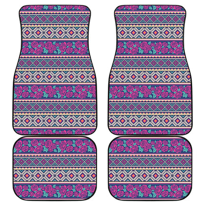 Native Tribal Ethnic Rose Pattern Print Front and Back Car Floor Mats