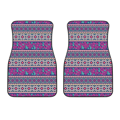 Native Tribal Ethnic Rose Pattern Print Front Car Floor Mats