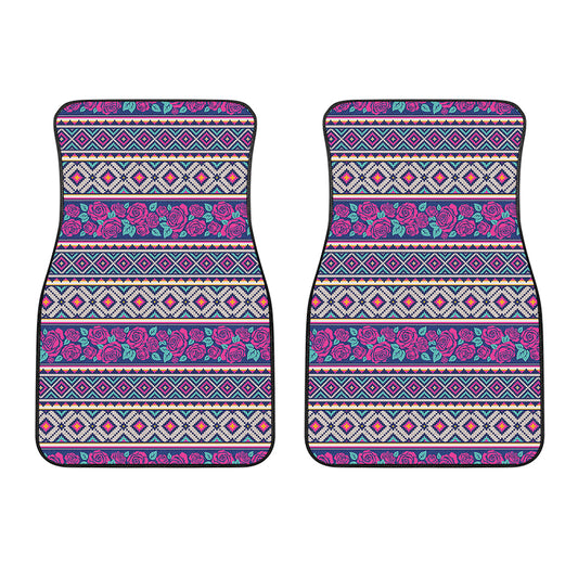 Native Tribal Ethnic Rose Pattern Print Front Car Floor Mats