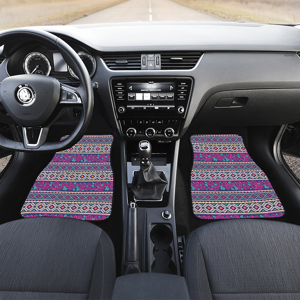 Native Tribal Ethnic Rose Pattern Print Front Car Floor Mats