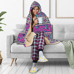 Native Tribal Ethnic Rose Pattern Print Hooded Blanket