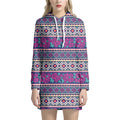 Native Tribal Ethnic Rose Pattern Print Pullover Hoodie Dress