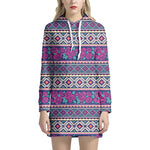Native Tribal Ethnic Rose Pattern Print Hoodie Dress