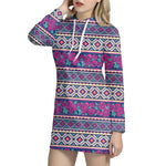 Native Tribal Ethnic Rose Pattern Print Hoodie Dress