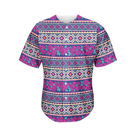 Native Tribal Ethnic Rose Pattern Print Men's Baseball Jersey