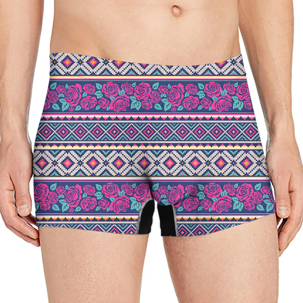 Native Tribal Ethnic Rose Pattern Print Men's Boxer Briefs