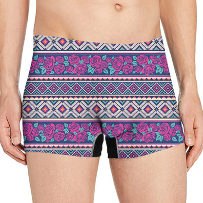 Native Tribal Ethnic Rose Pattern Print Men's Boxer Briefs