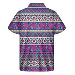 Native Tribal Ethnic Rose Pattern Print Men's Short Sleeve Shirt