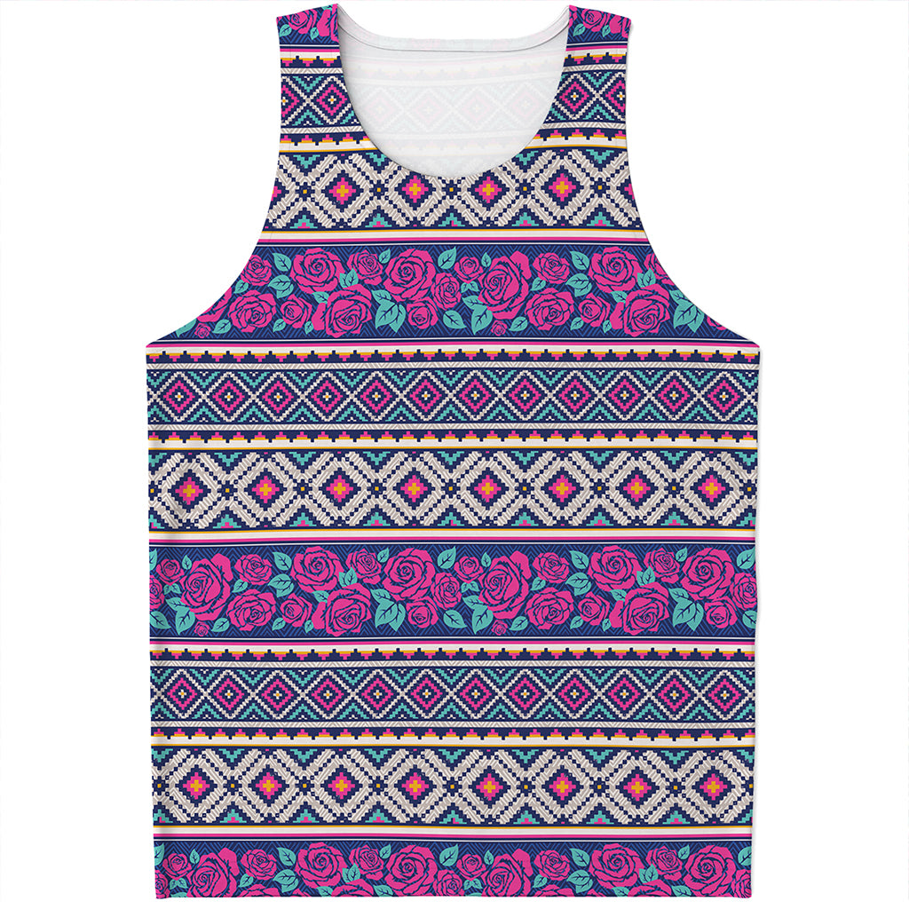Native Tribal Ethnic Rose Pattern Print Men's Tank Top