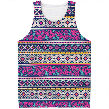 Native Tribal Ethnic Rose Pattern Print Men's Tank Top