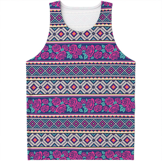 Native Tribal Ethnic Rose Pattern Print Men's Tank Top